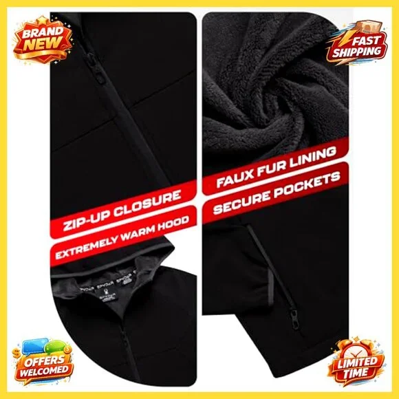 Men's Softshell Jacket Faux Fur Lined Water Wind Resistant Performance Fleece